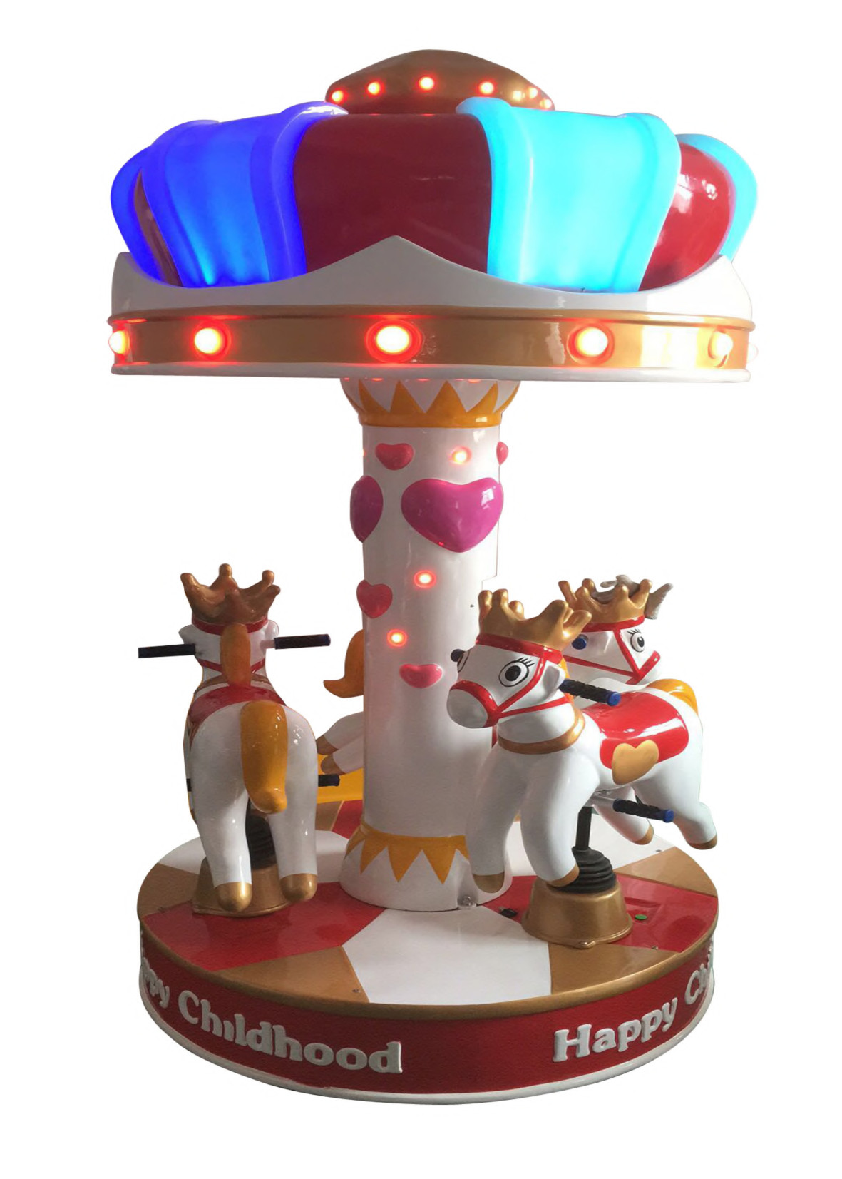 Cheap Classic hot selling 3players rainbow carousel amusement park kids ride on horse coin operated carousel for sale