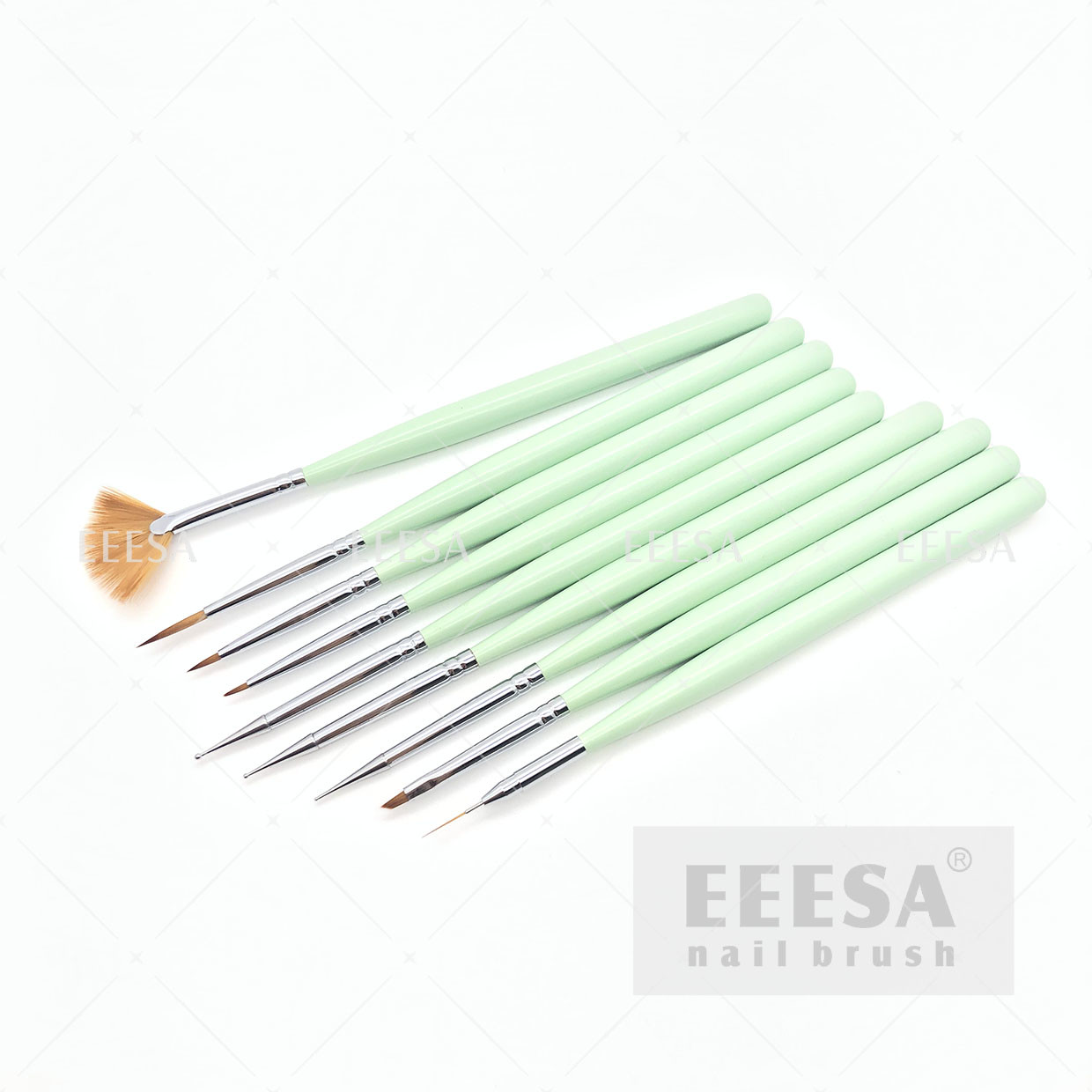 Cheap Mint Green Nail Brush Set DIY Nail Art Dotting Tool  Fan Shape Soft Hair for sale