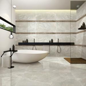 Cheap Light Grey Stone Look Bathroom Tiles , Porcelain Tile Flooring Anti Slip for sale