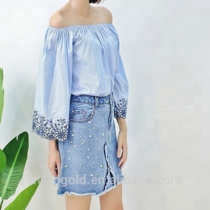 Cheap Custom Women Long Wide Sleeves Off Shoulder Blouse With Embroidery Decor for sale