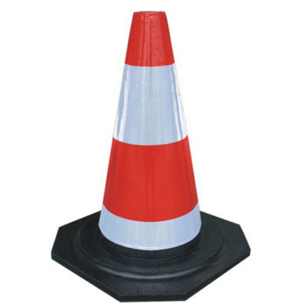 Cheap Made of natural rubber with Red and White Reflective film Soft Rubber Road Cone for sale