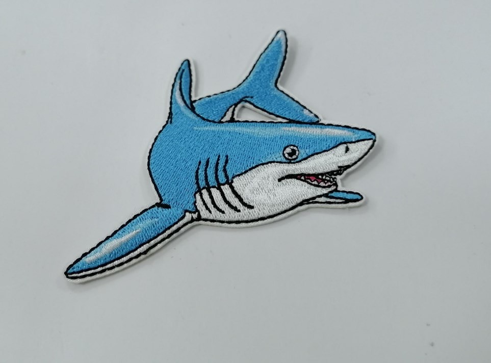 Cheap Embroidery Clothes Shark Labels Heat Transfer Patches Washable Customized for sale