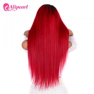 Cheap Red Ombre Colored Long Hair Lace Front Wigs Bleached Knots Swiss Lace Wigs for sale