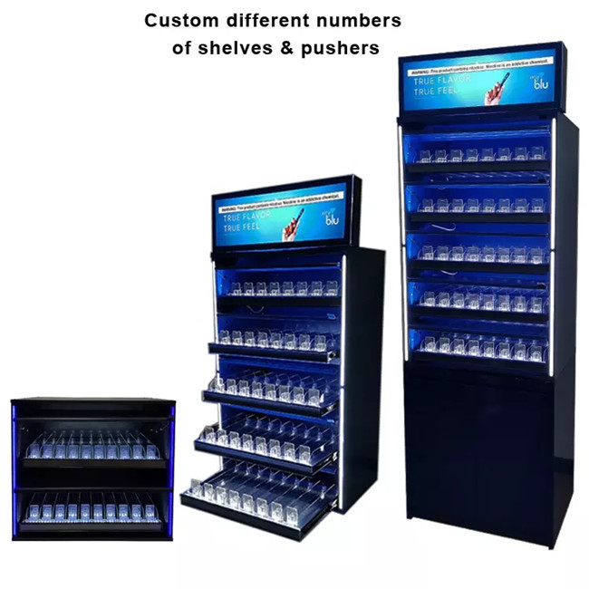 Cheap Customized Illuminated Blu 5 Layers Metal Cigarette Display Cabinet With Light Box for sale
