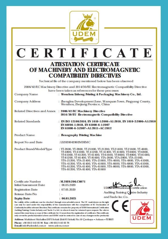 Wenzhou lisheng printing & packaging machinery CO.,LTD Certifications