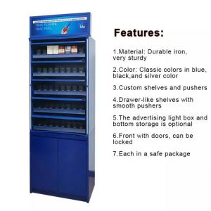 Cheap Customized Illuminated Blu 5 Layers Metal Cigarette Display Cabinet With Light Box for sale