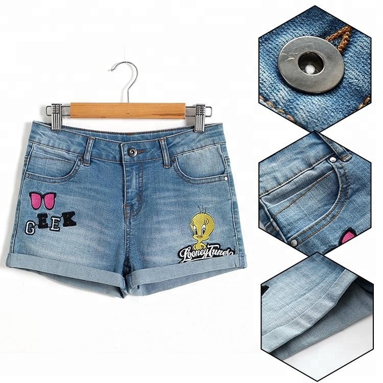 Cheap Summer Teen Girl Jean Shorts With Pockets , Mid Waist Girls Stretch Denim Shorts for sale