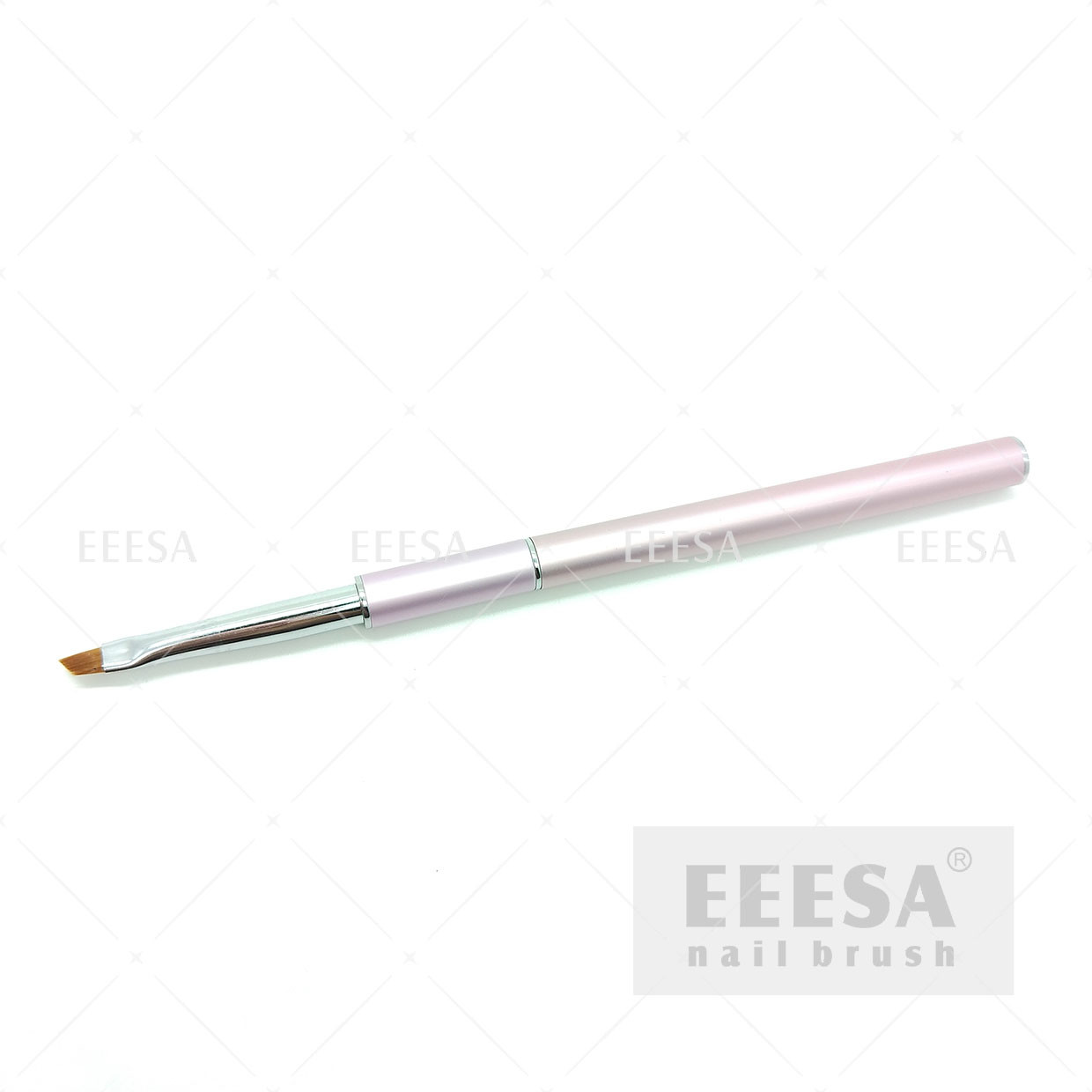 Cheap Light Pink Nail Art Brushes Slant Shape 4mm 6mm Nylon Hair Short Metal Handle for sale