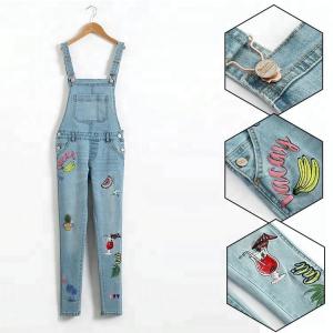 Cheap Embroidered Suspender Little Girl Denim Overalls Slim Fit Color Fade Proof for sale