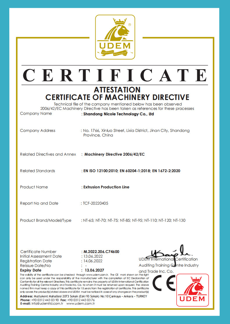 Shandong Nicole Technology Co., Ltd. Certifications