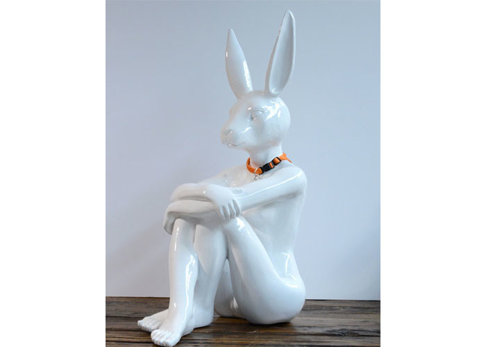 Cheap Painted Rabbit Man Outdoor Fiberglass Sculpture Fantasy Artwork Life Size for sale