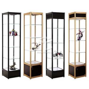 Cheap Aluminium Frame Glass Tower Display Cabinet 400*400mm 10mm Thick Shelves for sale