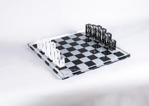Cheap Wholesale Creative Black White Printing Clear Crystal Acrylic Chess Set for sale