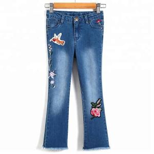 Cheap Embroidery Kids Jeans Pant Light Blue , Children Girls Denim Pants Breathable for sale