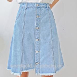 Cheap Women A-LINE High Waist Long Denim Skirt With Bottom Buttons Closed for sale