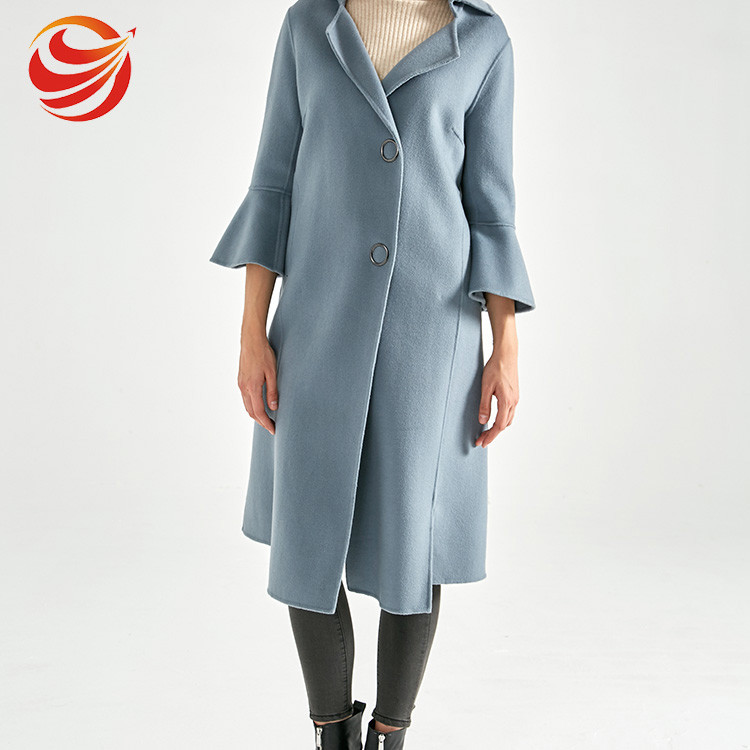 Cheap Fashion Long Section Wool Cashmere Coat Womens Light Blue Color For Winter for sale