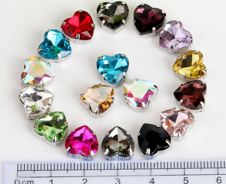 Cheap heart shape 10mm colored crystal sew on rhinestone beads Fancy Stones Jewels for sale