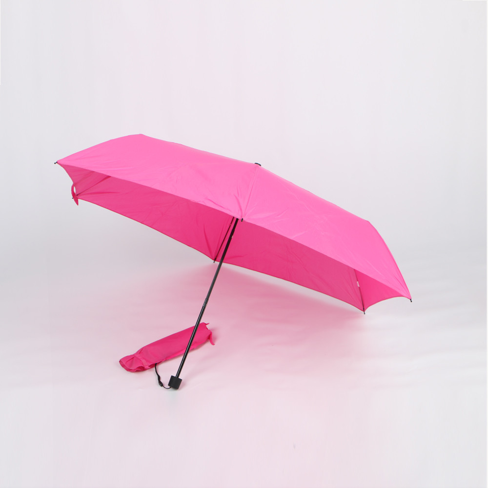Cheap Pink Compact Three Fold Umbrella 19 Inch Portable Small Folding Umbrella for sale