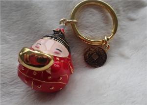 Cheap Chinese Style Ceramic Fat Baby Gold Ingot Key Chain In Red Coat for sale