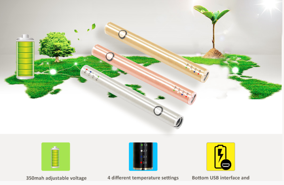 VB battery 4 different temperature setting 350mAh adjustable voltage oil vaporizer battery with prehead function
