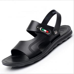 Custom Handmade Leather Sandals Mens OEM / ODM Brown Leather Flat Sandals