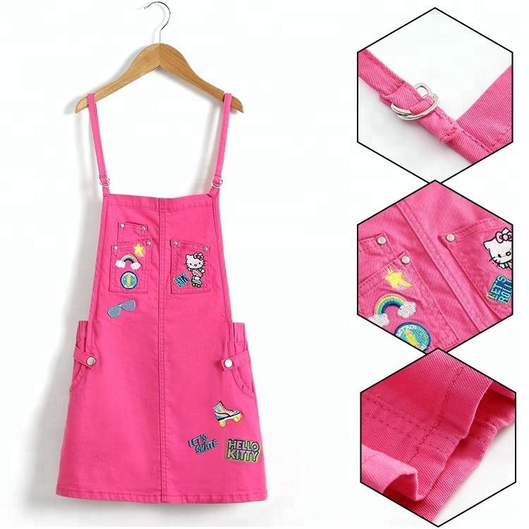 Cheap Stretchable Waist Summer Peach Overalls Skirts Sleeveless For 8-16 Years Girls for sale