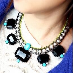Cheap TPN-7 European glam rock feeling neon diamond rhinestone necklace pearls collar necklace for sale