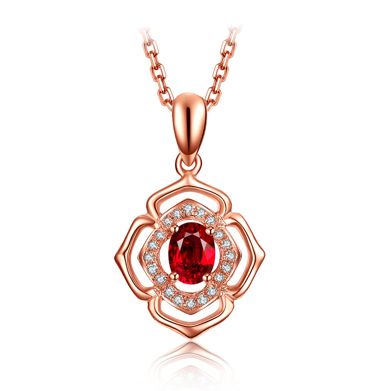 Quality Natural Gemstone Gold Jewelry Solid 18k Genunie Diamond And Ruby Pendant Necklace  wholesale