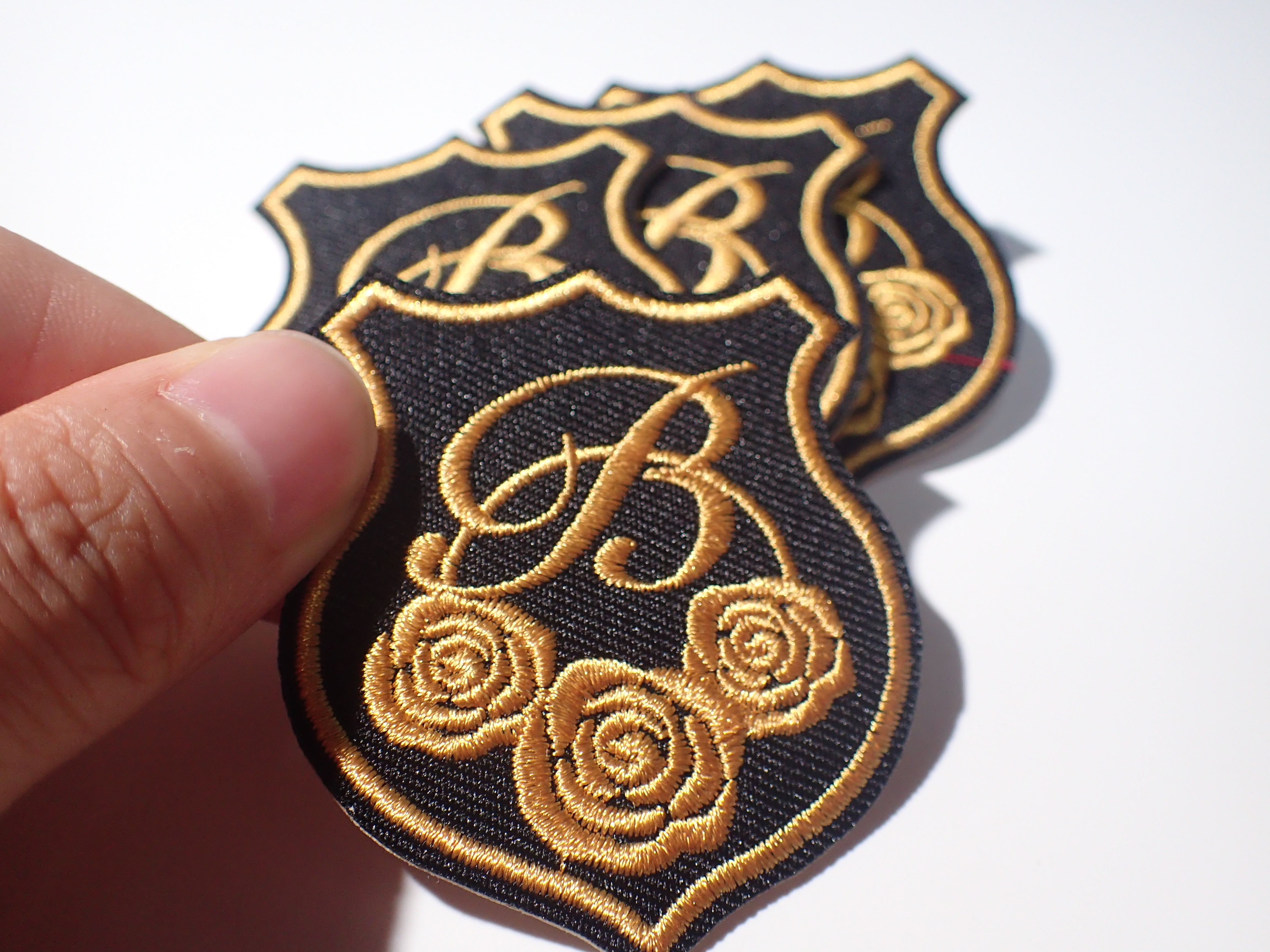 Cheap Eco Unique Style Custom Embroidered Patch Gold Rose Raised Effect for sale