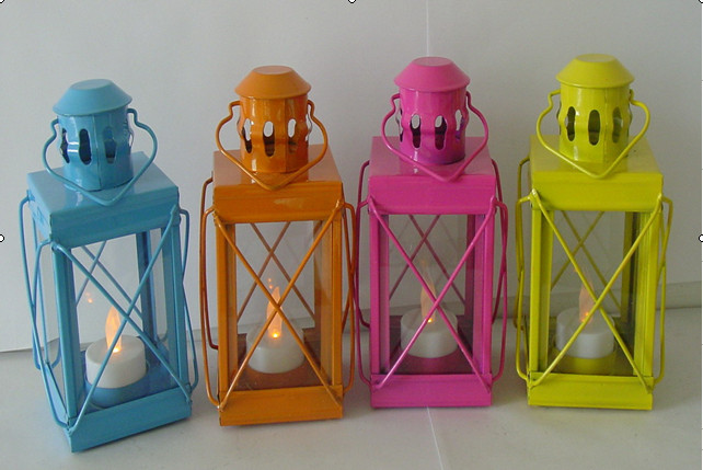 Cheap Colorful windproof outdoor camping metal lanterns decoration lanterns metal candle lantern for sale