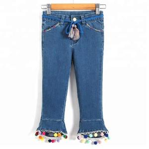 Cheap Light Blue Kids Denim Clothes Adjustable Waist Bell Bottom Pants For Little Girls for sale