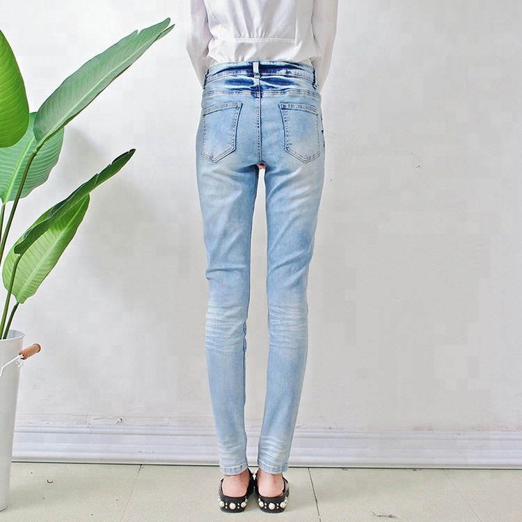 Cheap Bulk order china cheap price branded women jeans light blue fancy design ladies skinny jeans for sale