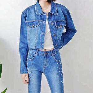 Cheap Custom Casual Womens Short Jean Jacket , Slim Fit Jeans Coat For Ladies for sale