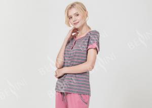 Cheap Homestyle Round Neck Women'S Pajama Short Sets , Ladies Striped Pyjamas sets for sale