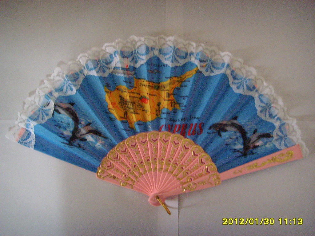 China 23cm lace hand fan with plastic ribs and lace fabric,  can print logo or design on fabric on sale