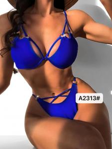 Cheap Swimming Suits Bikini Blue Europe Solid Color Sexy Factory Direct Supply High Waist  Miss Hard Wearing The New Type for sale
