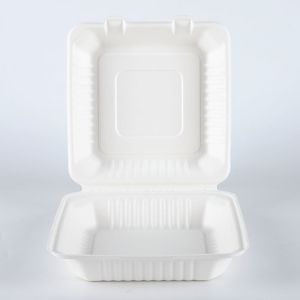 Clamshell Catering Biodegradable Takeaway Containers , Sugarcane Pulp Molded