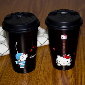 Black cartoon characters coffee paper cup with lids for customer design