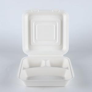 Paper Fast Food Container , White Disposable Bagasse Plate With Lid