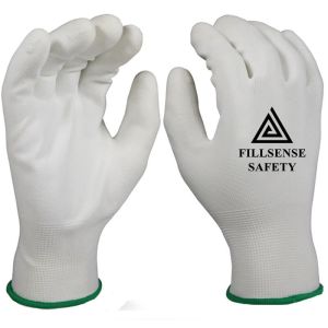 Cheap 13Gauge Polyester Liner Polyurethane/PU Coated Work Gloves (White-White) PU-03 for sale