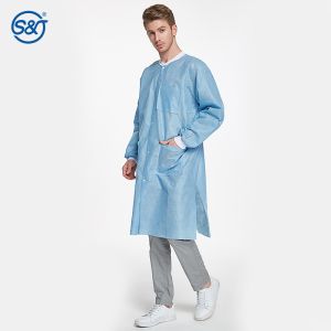 S&J High Performance custom color design SMS Disposable Lab Coat With Knit Cuffs
