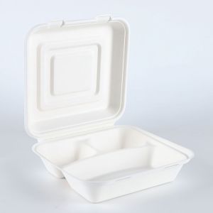 Paper Fast Food Container , White Disposable Bagasse Plate With Lid