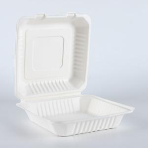 Clamshell Catering Biodegradable Takeaway Containers , Sugarcane Pulp Molded