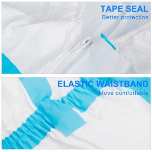 S&J White Type 5 Type 6 Coverall Disposable Isolation Suit With Elastic Cuff And