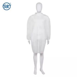 PP Disposable Lab Coat Nonwoven Single Layer Folded Collar Snap on Front Button