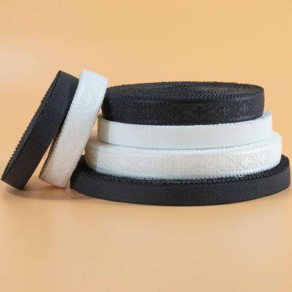 Quality 10mm Black White Anti Slip Plush Picot Edge Lingerie Elastic Stretch Band Nylon Jacquard Pattern Bra Elastic Trim wholesale