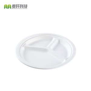 3 Parts Round White Dessert Biodegradable Disposable Plate Sugarcane Material