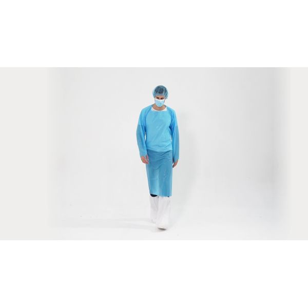 Quality S&J Disposable CPE (Chlorinated Polyethylene) Isolation Gown Protective Gown with Thumb Loops Nonwoven AAMI Level wholesale