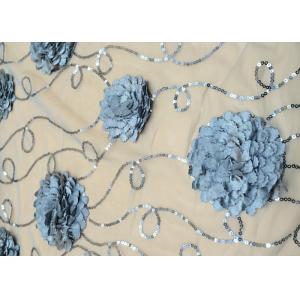3D Embroidered Flower Sequin Lace Fabric With Cirrus Beaded For Ceremony Gown