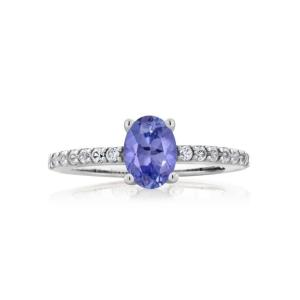Cheap Gem Stone King 1.05 Ct 7x5mm Oval Tanzanite White Created Sapphire 925 Silver Ring for sale